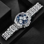 Montre Homme BENYAR 51080 Chronographe – Cadran Bleu à Compteurs Blancs, Acier