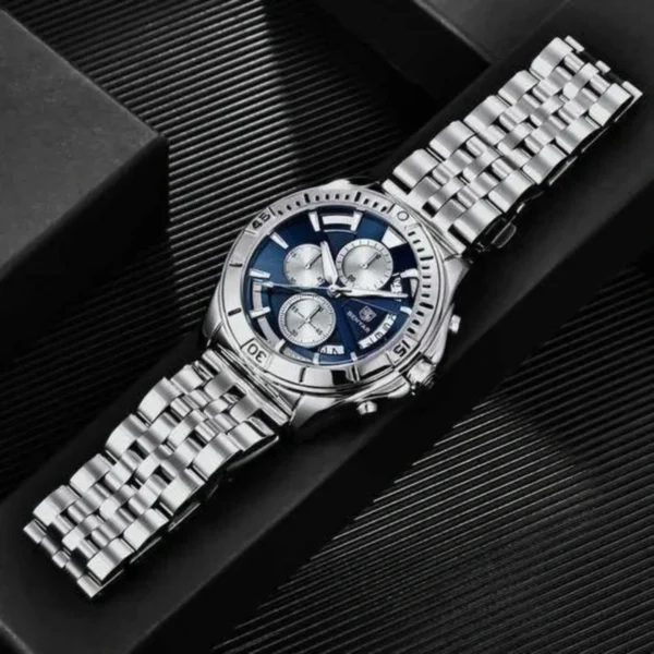 Montre Homme BENYAR 51080 Chronographe – Cadran Bleu à Compteurs Blancs, Acier