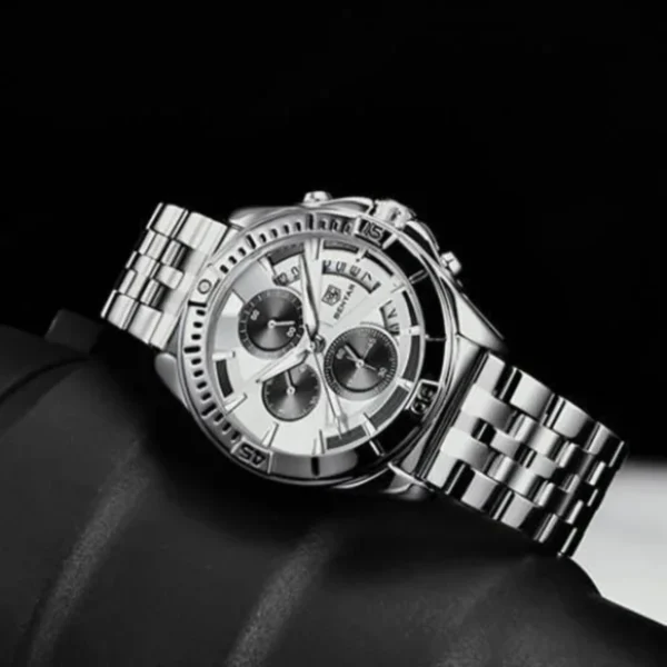 Montre Homme BENYAR 51080 Chronographe – Cadran Blanc, Bracelet Acier