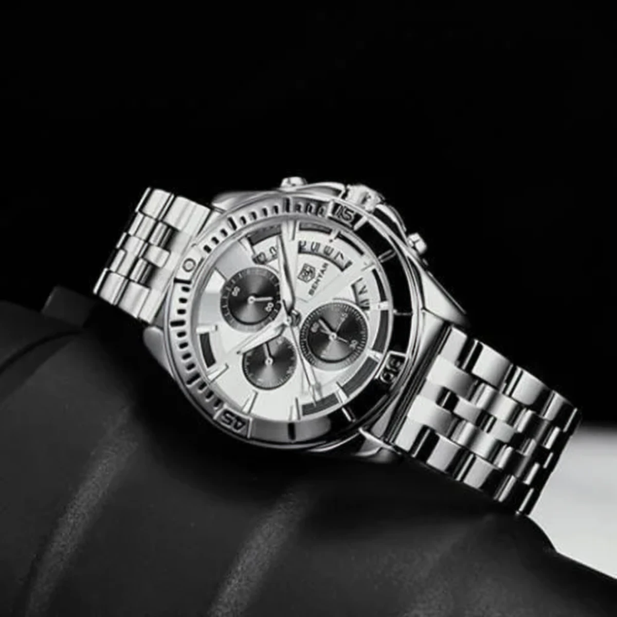 rewak-hd-6769 Montre Homme BENYAR 51080 Chronographe – Cadran Blanc, Bracelet Acier