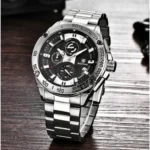 Montre Homme BENYAR 51048 Chronographe – Cadran Noir, Lunette Tachymètre, Acier