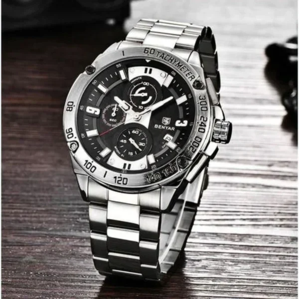 Montre Homme BENYAR 51048 Chronographe – Cadran Noir, Lunette Tachymètre, Acier