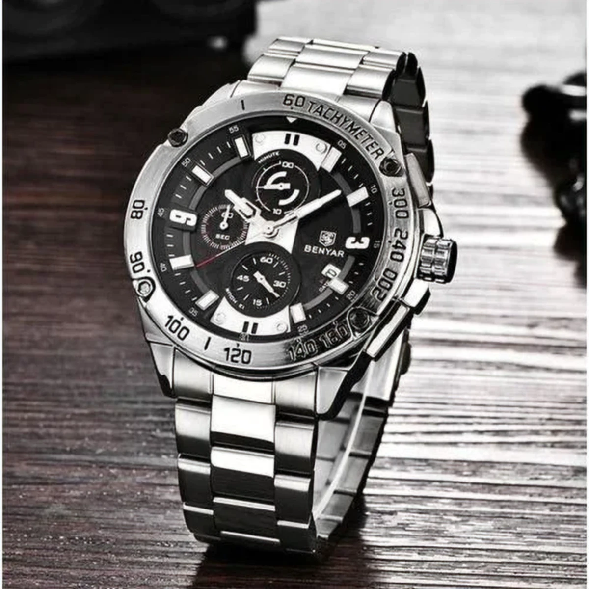 rewak-hd-6788 Montre Homme BENYAR 51048 Chronographe – Cadran Noir, Lunette Tachymètre, Acier