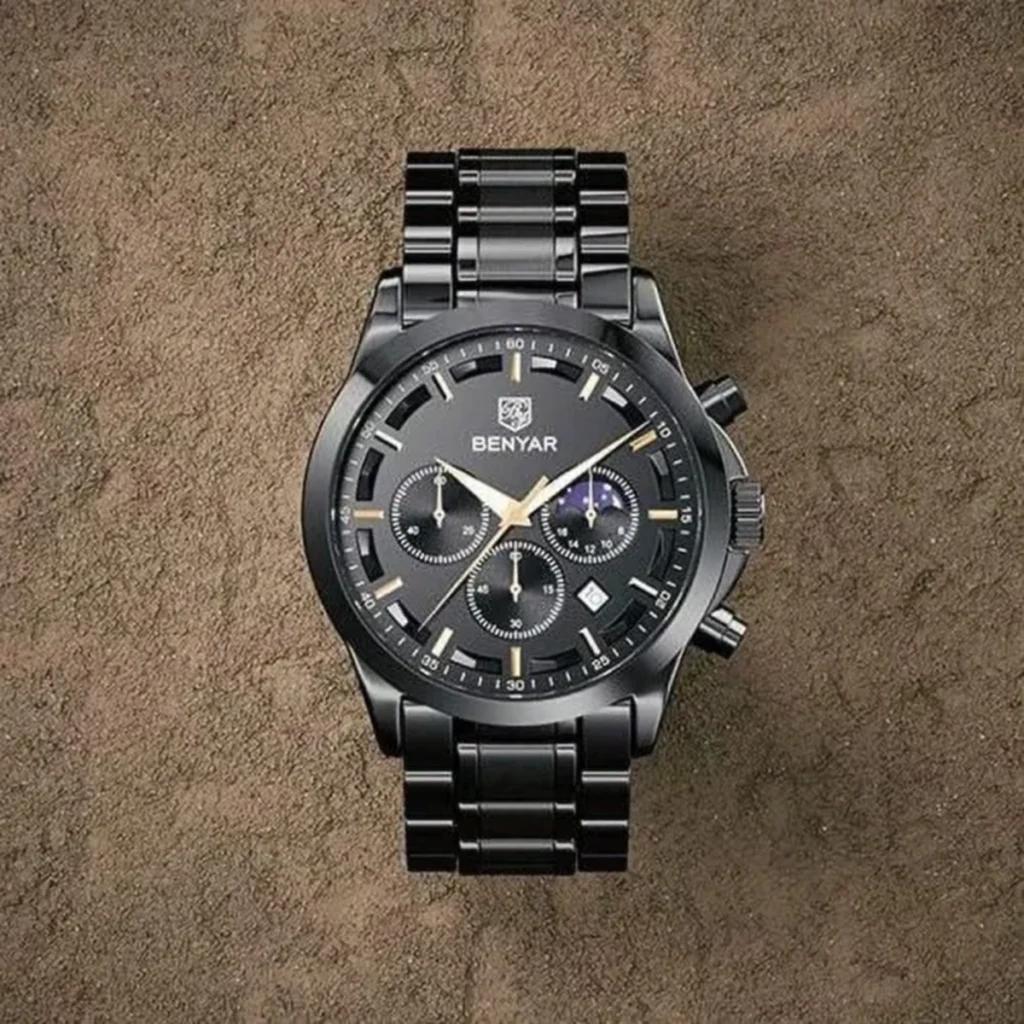 Montre Homme BENYAR 51060 Chronographe – Tout Noir, Bracelet Acier Noir