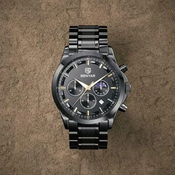 Montre Homme BENYAR 51060 Chronographe – Tout Noir, Bracelet Acier Noir