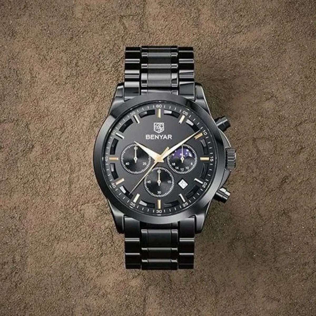 rewak-hd-6849 Montre Homme BENYAR 51060 Chronographe – Tout Noir, Bracelet Acier Noir