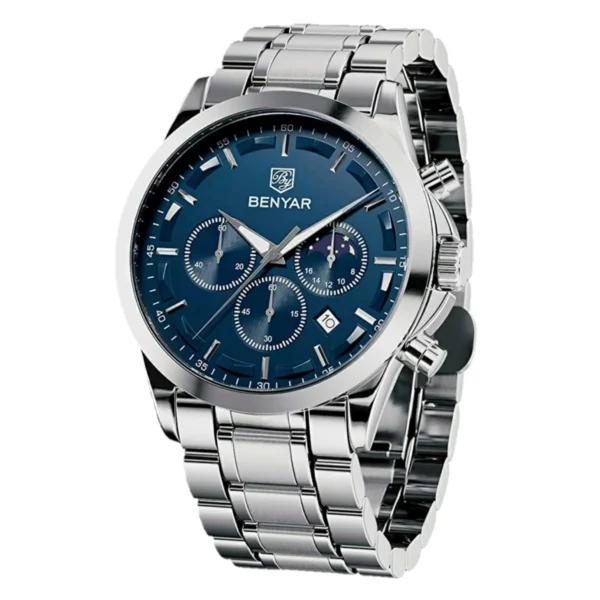 Montre Homme BENYAR 5160 Chronographe – Cadran Bleu, Acier Argenté