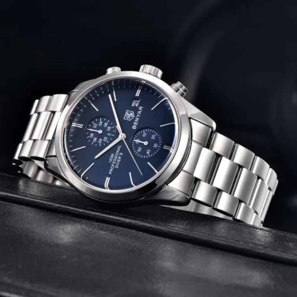 Montre Homme BENYAR 51087 Chronographe – Cadran Bleu, Bracelet Acier