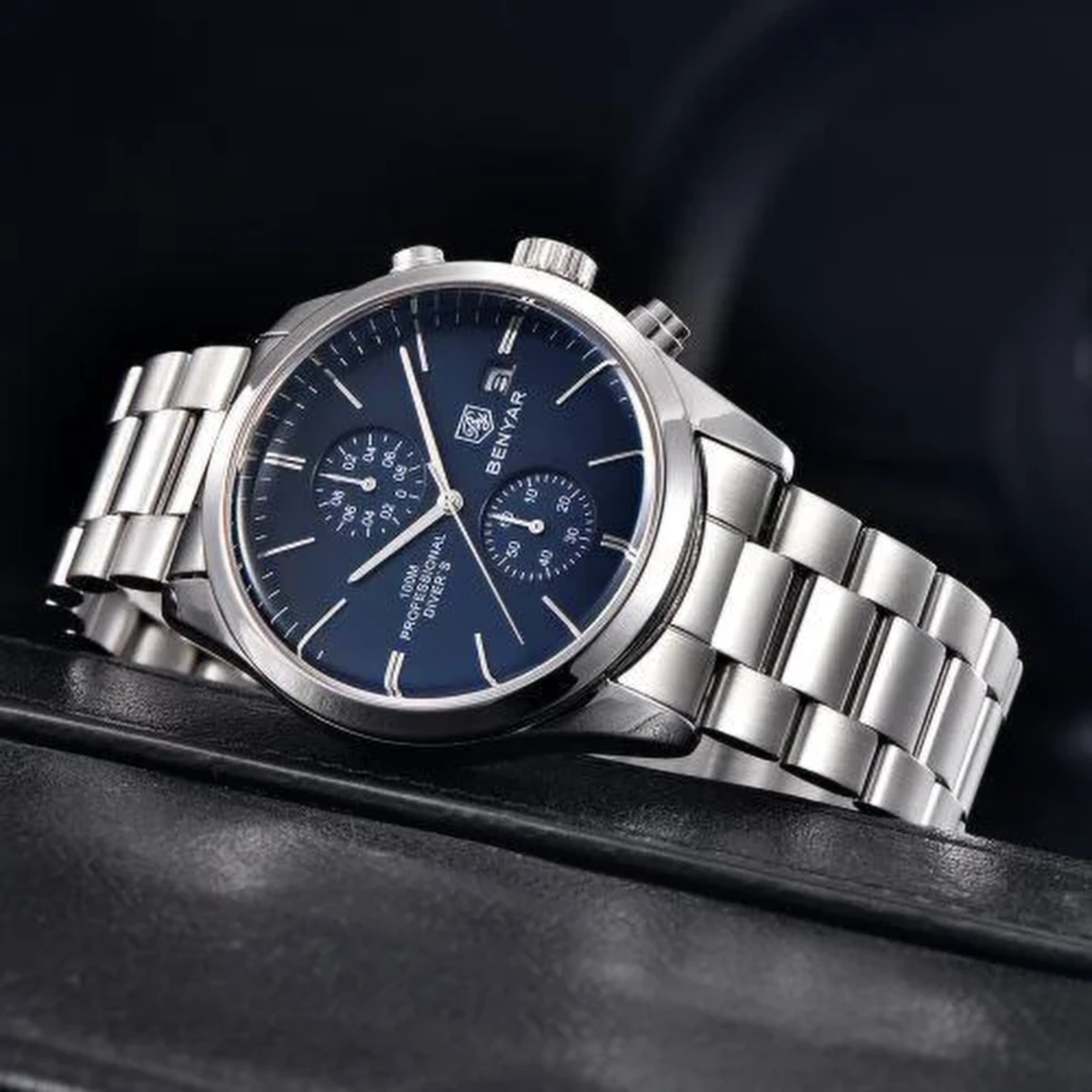 rewak-hd-6895 Montre Homme BENYAR 51087 Chronographe – Cadran Bleu, Bracelet Acier
