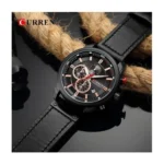 Montre Homme CURREN 8291 Chronographe – Tout Noir, Bracelet Cuir Noir