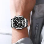 Montre Homme CURREN 8355 – Cadran Noir à Trois Compteurs, Bracelet Acier