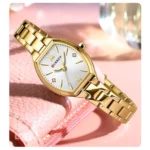 Montre Femme CURREN 9112 – Boîtier Tonneau Doré, Cadran Blanc et Chiffres Romains