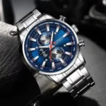 Montre Homme CURREN 8351 Chronographe – Cadran Bleu Roi, Bracelet Acier Argenté