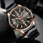 Montre Homme CURREN 8351 Chronographe – Noir et Or Rose, Bracelet Acier Noir