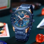 Montre Homme CURREN 8410 Chronographe 48 mm – Tout Bleu et Or Rose