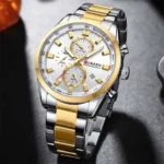 Montre Homme CURREN 8445 Chronographe – Bicolore Or et Argent, Cadran Blanc 44 mm