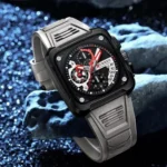 Montre Homme CURREN 8461 – Boîtier Carré Noir, Bracelet Silicone Gris