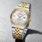 Montre Homme CURREN 8498 – Bicolore Or et Argent, Lunette Cannelée Dorée