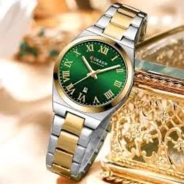 Montre Femme CURREN 9095 – Cadran Vert Profond, Bicolore Or et Argent