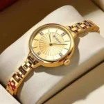 Montre Femme CURREN 9097 – Toute Dorée, Cadran Soleillé et Strass, Ultra Légère