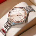 Montre Femme CURREN 9099 – Cadran Or Rose Soleillé, Couronne de Strass, Bicolore