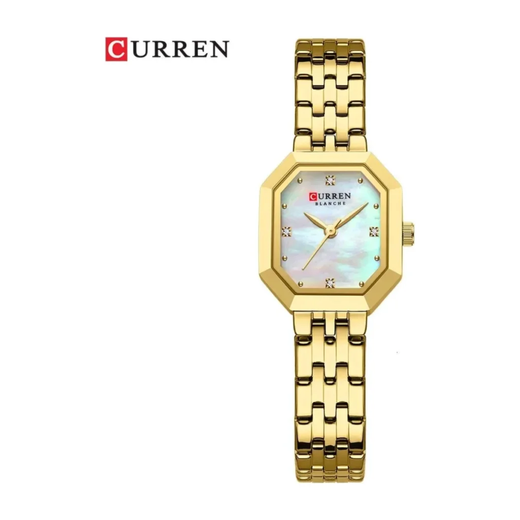 Montre Femme CURREN 9108 – Boîtier Octogonal Doré, Cadran Blanc