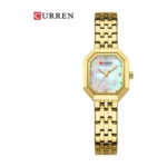 Montre Femme CURREN 9108 – Boîtier Octogonal Doré, Cadran Blanc