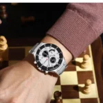 Montre Homme CURREN 8481 Chronographe – Cadran Blanc et Compteurs Noirs, Acier