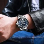 Montre Homme CURREN 8355 – Cadran Bleu à Trois Compteurs, Bracelet Acier