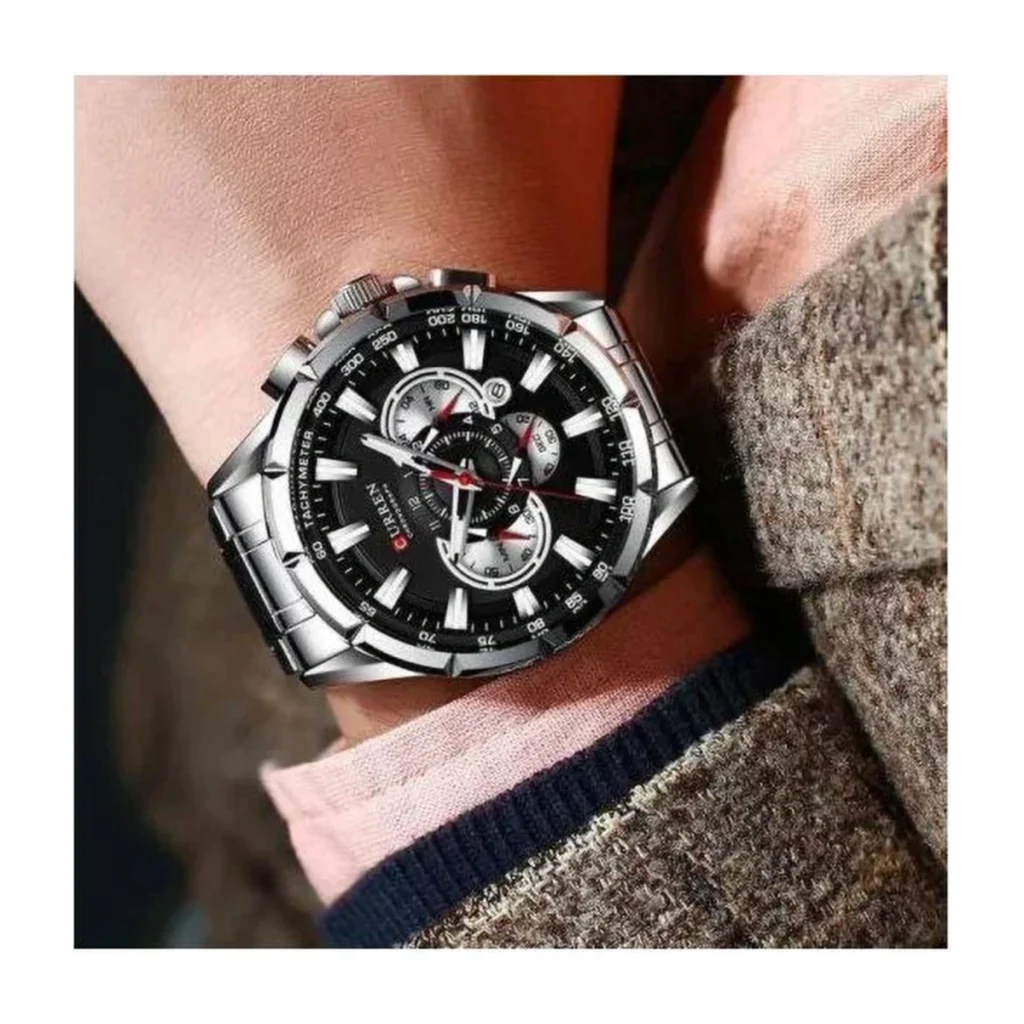 Montre Homme CURREN 8363 Chronographe 48 mm – Cadran Noir, Bracelet Acier