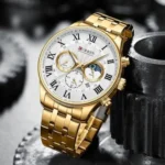 Montre Homme CURREN 8427 – Toute Dorée, Cadran Blanc à Chiffres Romains