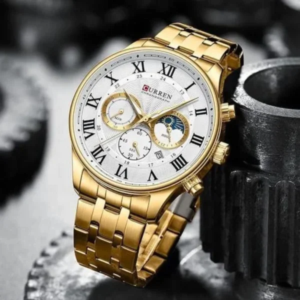 Montre Homme CURREN 8427 – Toute Dorée, Cadran Blanc à Chiffres Romains