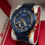 Montre Homme CURREN 83055 Chronographe – Bleu et Doré, Bracelet Acier Bleu