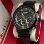 Montre Homme CURREN 83055 Chronographe – Noir et Doré, Bracelet Acier Noir