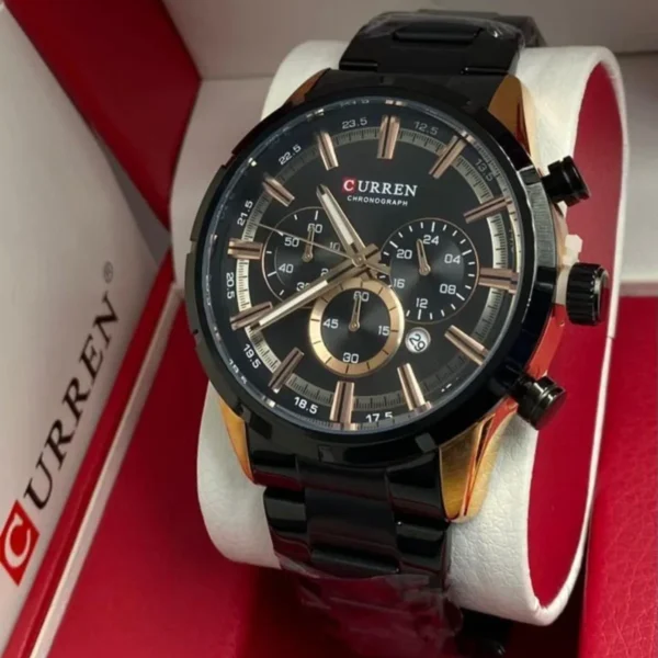 Montre Homme CURREN 83055 Chronographe – Noir et Doré, Bracelet Acier Noir