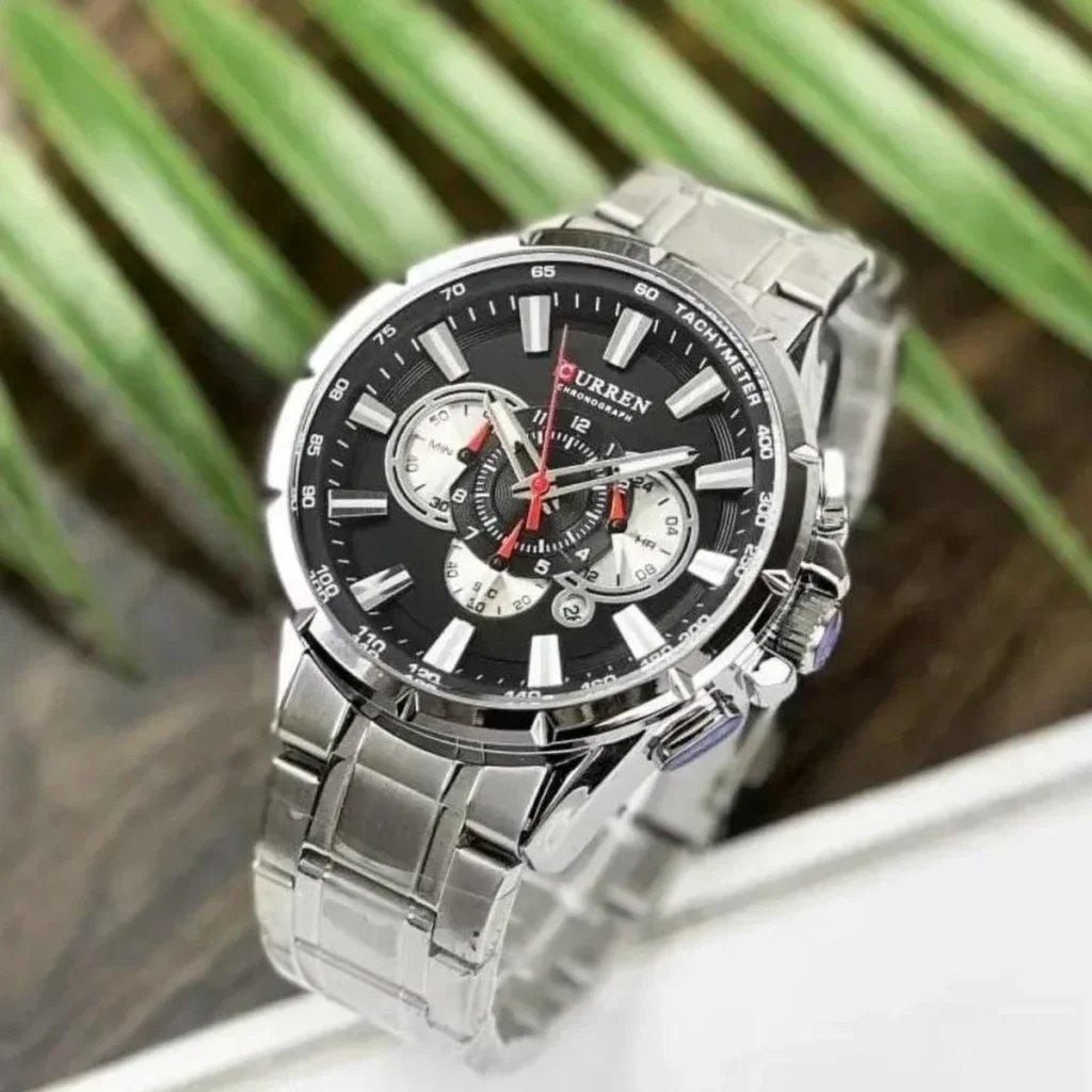 Montre Homme CURREN 83063 Chronographe – Cadran Noir, Bracelet Acier Argenté