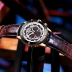 Montre Homme REWARD 83011 Chronographe – Cadran Squelette, Cuir Dégradé Rouge et Violet