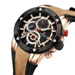 Montre Homme REWARD 83013 Chronographe – Cadran Noir, Or Rose et Bracelet Marron