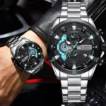 Montre Homme CURREN 8402 Chronographe – Cadran Noir et Bleu Ciel, Bracelet Acier