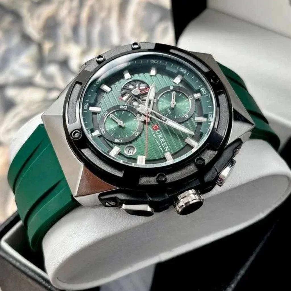 Montre Homme CURREN 8462 Chronographe – Cadran Vert, Silicone Vert