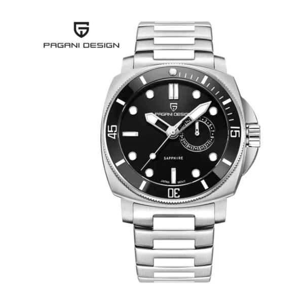 Montre Homme PAGANI DESIGN PD-1823 Style Plongée – Boîtier Coussin, Cadran et Lunette Noirs
