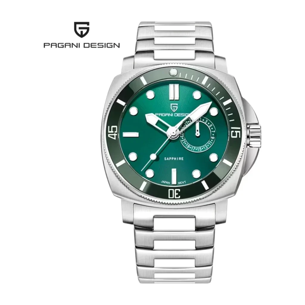 Montre Homme PAGANI DESIGN PD-1823 Style Plongée – Boîtier Coussin, Cadran et Lunette Verts