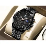 Montre Homme POEDAGAR 928 Chronographe Phase de Lune – Acier Noir
