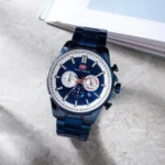 Montre Homme MINI FOCUS MF0469 Chronographe – Tout Bleu, Lunette Argentée