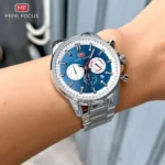 Montre Homme MINI FOCUS MF0469 Chronographe – Cadran Bleu, Acier Argenté