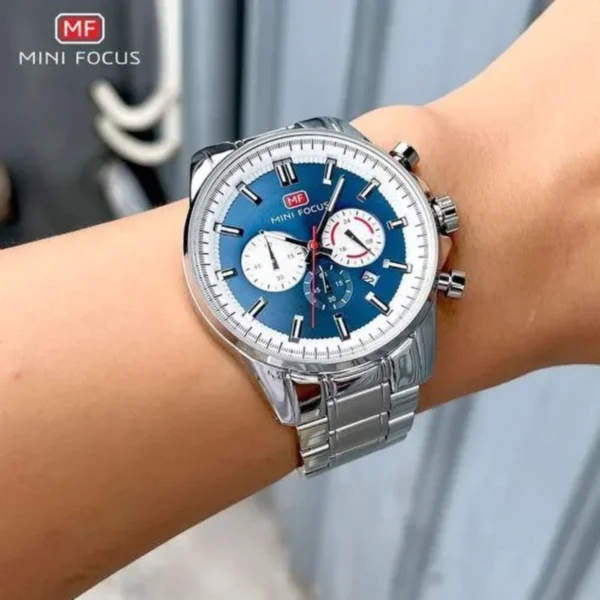 Montre Homme MINI FOCUS MF0469 Chronographe – Cadran Bleu, Acier Argenté