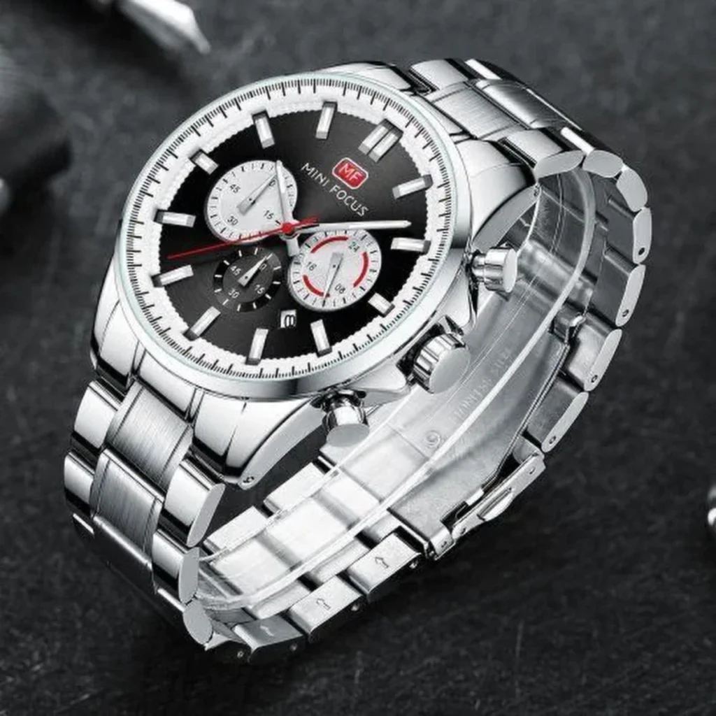 Montre Homme MINI FOCUS 5169 Chronographe – Cadran Noir, Acier Argenté