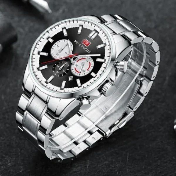 Montre Homme MINI FOCUS 5169 Chronographe – Cadran Noir, Acier Argenté