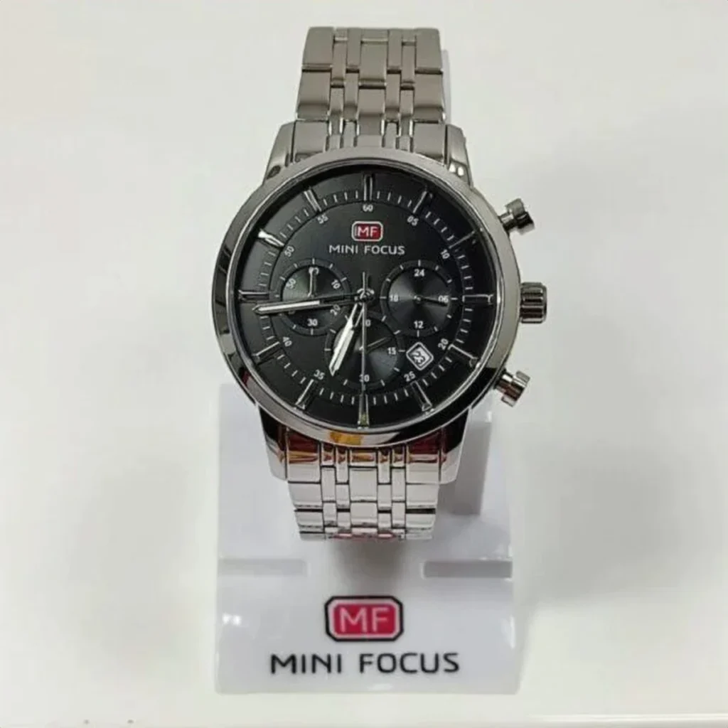 Montre Homme MINI FOCUS MF0282 Chronographe – Cadran Noir, Acier Argenté