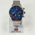 Montre Homme MINI FOCUS MF0282 Chronographe – Cadran Bleu Soleillé, Acier Argenté